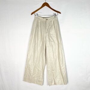Jason Wu Linen Blend Pleated Wide Leg Pants Shimmer Size XS Cream